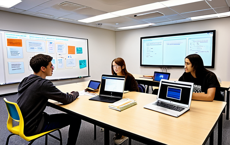 **

A brightly lit study room filled with young adults collaboratively working on laptops and tablets, surrounded by textbooks and notes. The room has a modern, tech-savvy feel with multiple screens displaying legal precedents and online study platforms. Focus on the collaborative aspect, with students discussing and debating points of law. Include a whiteboard with mind maps of legal concepts and the word "CONTRACT" prominently displayed. The overall tone is energetic and optimistic, conveying the idea of fresh perspectives and innovative learning strategies.

**