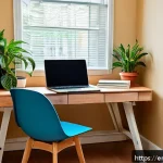 Home 22 법무사 시험 공부를 위한 타임테이블 작성법 - A cozy, well-organized home study nook bathed in natural daylight, featuring a tidy wooden desk with...