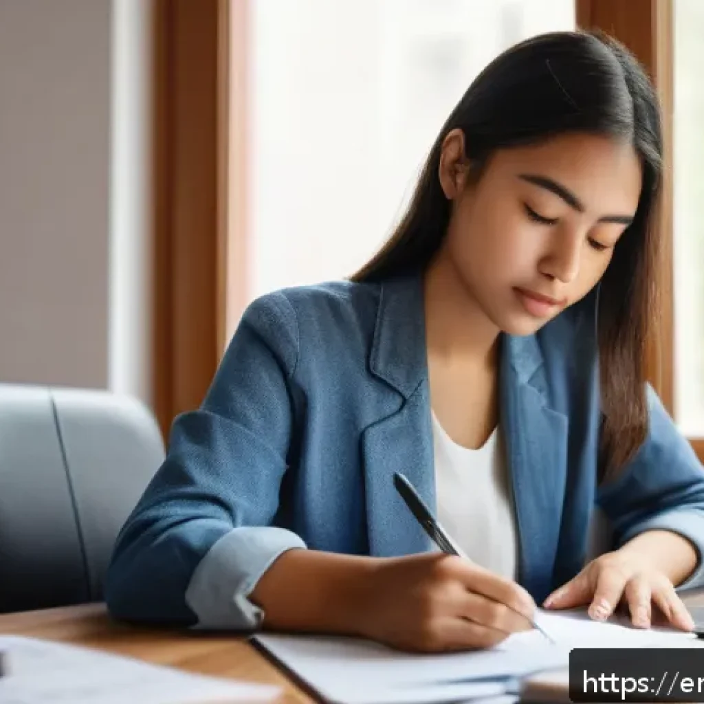 법무사 자격증 난이도 평가 - A professional young adult woman studying diligently at a modern home office desk, surrounded by not...